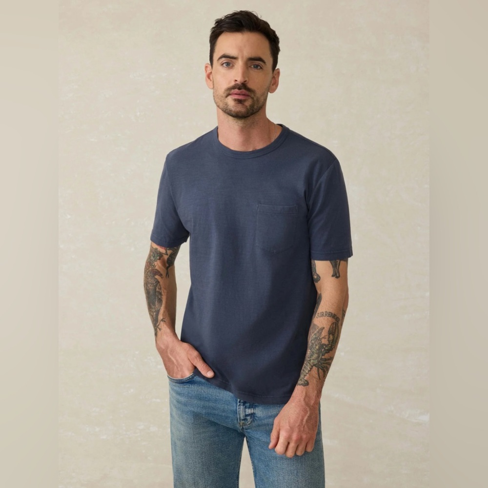 Faherty T-Shirt Mens S Sunwashed Organic Cotton Pocket Short Sleeve